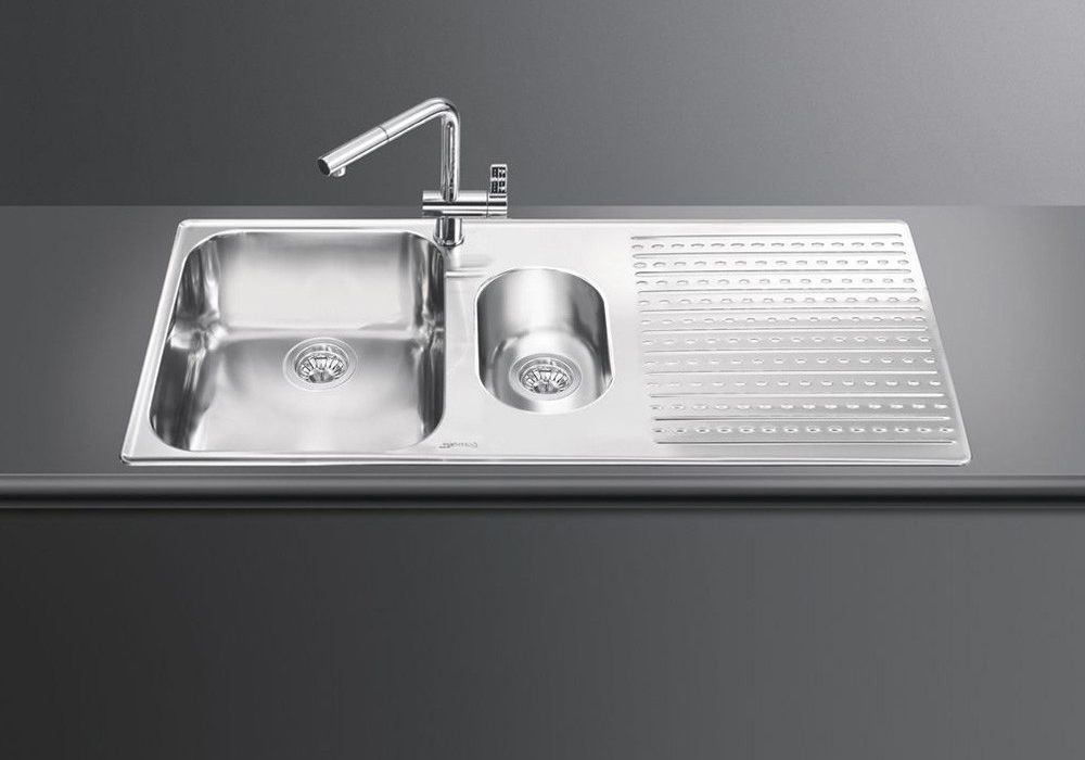 Полуторне полірована мийка, сталь, крило з малюнком Smeg LTS102D-2, Італія