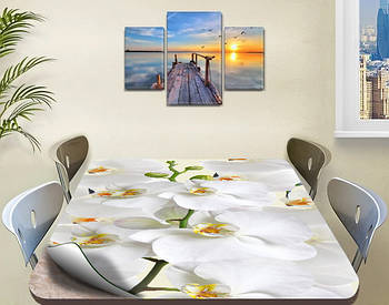 Покриття для столу, м'яке скло з фотодруком, Білі орхідеї 60 х 100 см (1,2 мм)