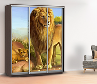Наклейка на шкаф купе с зверями рисованными в детскую двери, стены 240 х 100 см с защитной ламинацией