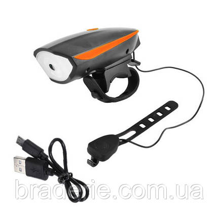 Велофара з сигналом 7588, виносна кнопка, Waterproof, Li-Ion акум., ЗП microUSB, фото 1