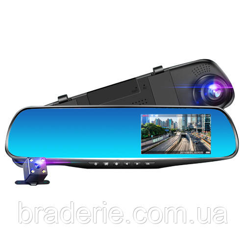 Автомобільний відеореєстратор-дзеркало L-9004, LCD 3.5'', 2 камери, 1080P Full HD