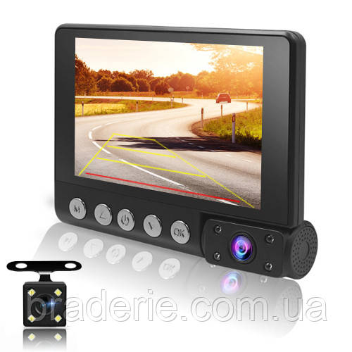 Автомобільний відеореєстратор C9, LCD 4", WDR, 1080P Full HD, 3 камери