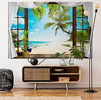 Постер декоративный, Окно на пляж, для визуального расширения пространства помещения 118 х 178 см с ламинацией