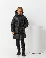 Зимняя черная куртка пуховик для девочки