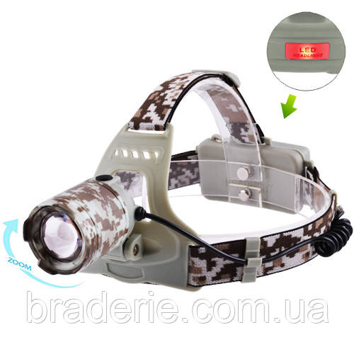 Ліхтар налобний 2130-T6, Military, 2x18650, ЗП microUSB, Box