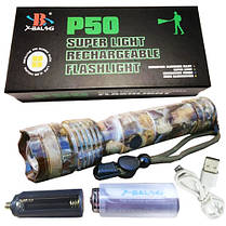 Фонарь Police P511M-P50 camouflage, 1x18650, zoom, ЗУ microUSB, Box, фото 4