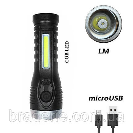 Ліхтар BL-C136-LM+COB, Li-Ion акум, ЗП microUSB, фото 1