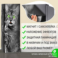 Самофиксирующаяся наклейка на холодильник магнитная с рисунком кошки, 180 х 60 см, только Лицевая сторона