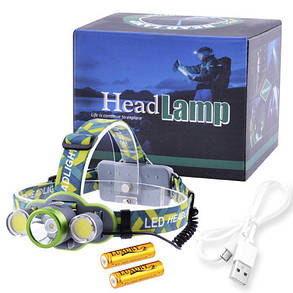 Ліхтар налобний 2133-T6+2COB, 2х18650/3xAA, індикація заряду, signal light, ЗУ microUSB, Box, фото 3