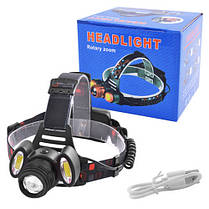 Ліхтар налобний Police 2117-T6+2COB, 2x18650, zoom, ЗУ microUSB, Box, фото 3