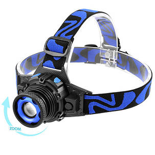 Ліхтар налобний W001-XPE, Li-Ion акум, zoom, ЗП 220V/12V, Box, фото 1
