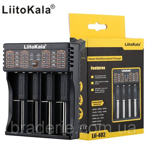 Зарядний пристрій LiitoKala Lii-402, POWER BANK, 4Х-18650, ААА Li-Ion, LiFePO4, Ni-Mh, ОРІГІНАЛ