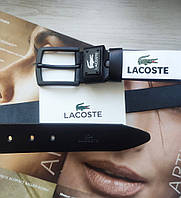 Мужской кожаный подарочный набор Lacoste черный ремень и кошелек хорошее качество