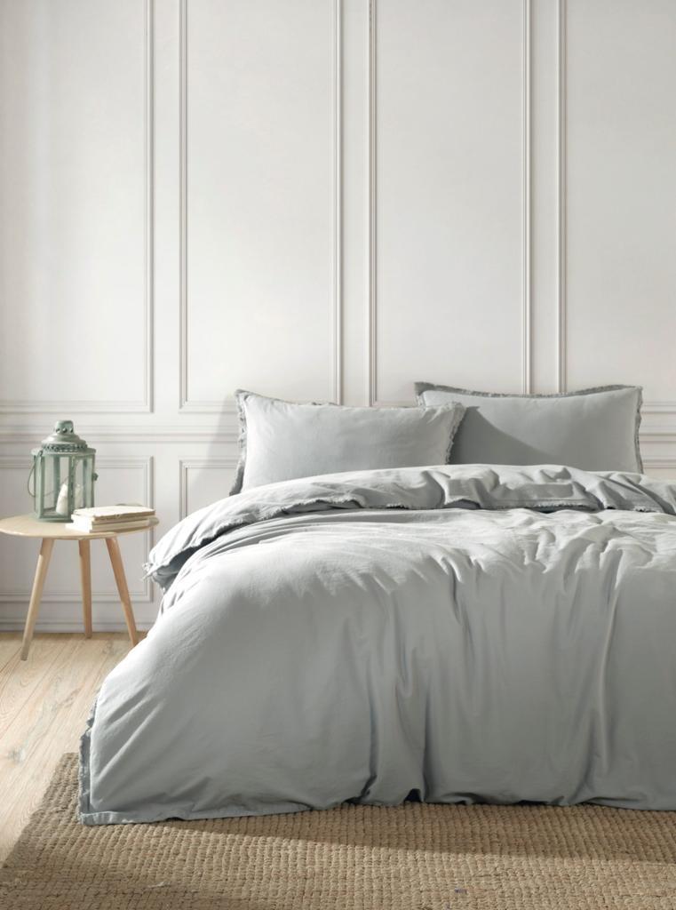 Постільна білизна Limasso Stonewashed Ranforse Placid 200 х 220 см Natural Green (простирадло на резинці), фото 1