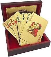 Качественные игральные карты в золоте пластиковые в подарочном сундуке 54шт