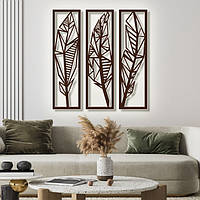 Панно 3D декоративное с объемом 15 мм для стен, Тропические листья 60 х 51 см коричневое