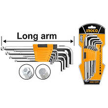 Набір шестигранних ключів із кулею 9 шт. 1,5-10 мм INGCO