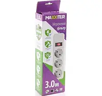 Мережевий фільтр Maxxter SPM3-G-10G, сірий, 3 м кабель, 3 розетки