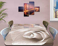 Наклейка на стол Белая Роза макро бутон, фотопечать пленка клейкая для мебели, цветы, белый, 70 х 120 см