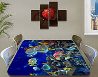 Виниловая наклейка на стол Морские рыбы в воде декоративная пленка с ламинацией аквариум, синий 60 х 100 см