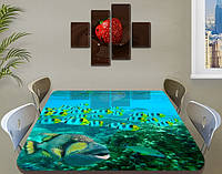 Виниловая наклейка на стол Тропические рыбки декоративная пленка с ламинацией аквариум, голубой 60 х 100 см 70