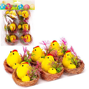 Набір декоративний "Курочка з курчам в гнізді" 6 шт H-2