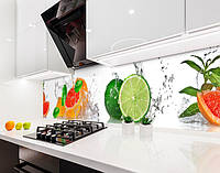 Наклейка на кухонный фартук 60 х 250 см, фотопечать с защитной ламинацией лаймы, грейпфруты, фрукты в воде