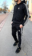 Спортивный костюм мужской "adidas" трехнитка на флисе очень тёплый зимний чёрный