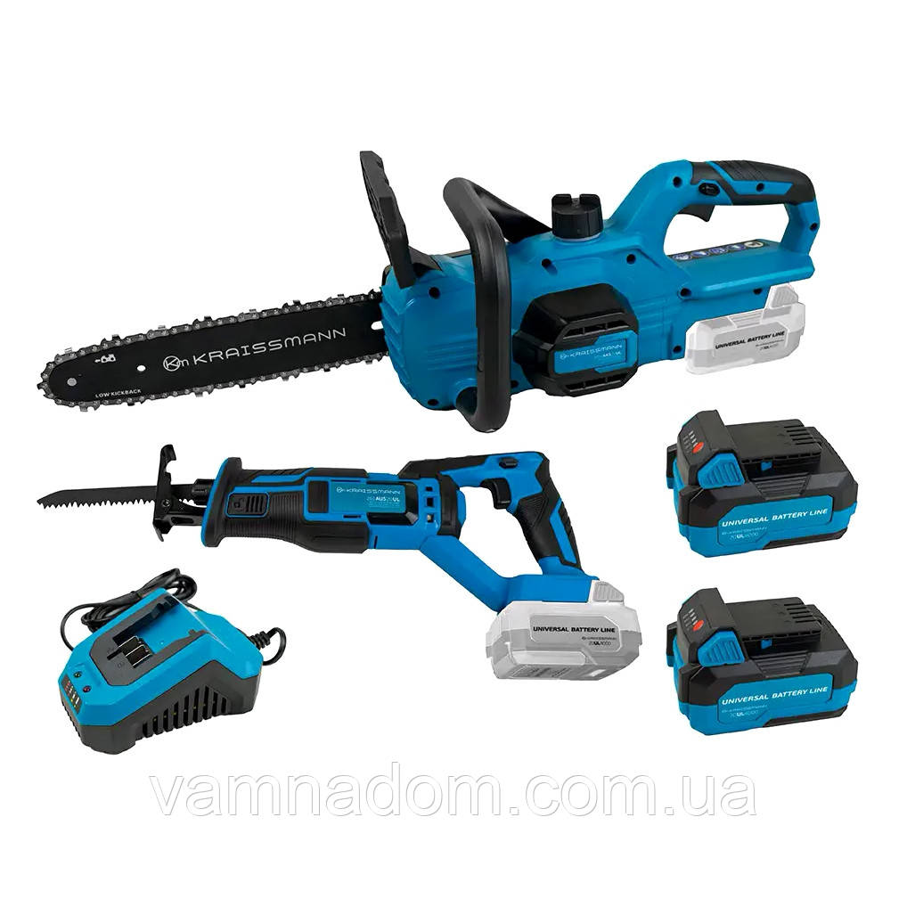 Комплект KRAISSMANN 20UL (Акумуляторна пила 3051 AKS, шабельна пила 261 AUS, 2 акумулятори 4 А·год, зарядна), фото 1