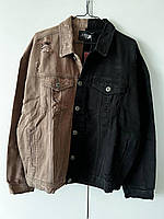Мужская стильная джинсовая курточка джинсовка мужская коричневая с черным