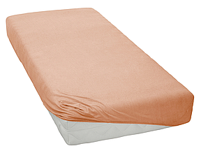 Трикотажне простирадло на резинці 180х200 святкове добре, натяжні простирадла каура бавовняне Персиковий