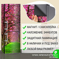 Самофиксирующаяся наклейка на холодильник магнитная с цветущим лесом, 180 х 60 см, Лицевая