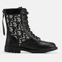 Диор Зимние ботинки высокие детские кожаные черные Dior Boots Обувь демисезонная детская черная весна осень