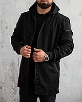Ветровка мужская удлиненная с капюшоном осенняя весенняя Gang V5 черная | Куртка весна осень Штормовка