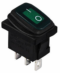 KCD1-2-101NW GR/B  220V Перемикач 1-клавішний IP65 вологозахищений зелений з підсвічуванням