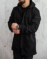 Куртка мужская удлиненная осенняя весенняя Gang черная | Ветровка демисезонная осень весна с капюшоном