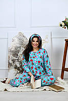 Яскрава трикотажна жіноча піжама (домашній костюм) великих розмірів р.46-60. Арт-2684/5 бірюзова