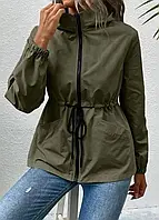 Демисехонная женская куртка ветровка с длинным рукавом цвета черный, хаки, бежевый, капучино