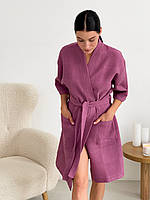 Женский халат-кимоно вафельный мозаика розовый теракот Стильный женственный банный халат вафельный XL