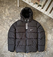 Куртка Зимняя Мужская Nike Черная Плащевка, Теплая Курточка Найк с капюшоном, Стильная куртка для мужчины L