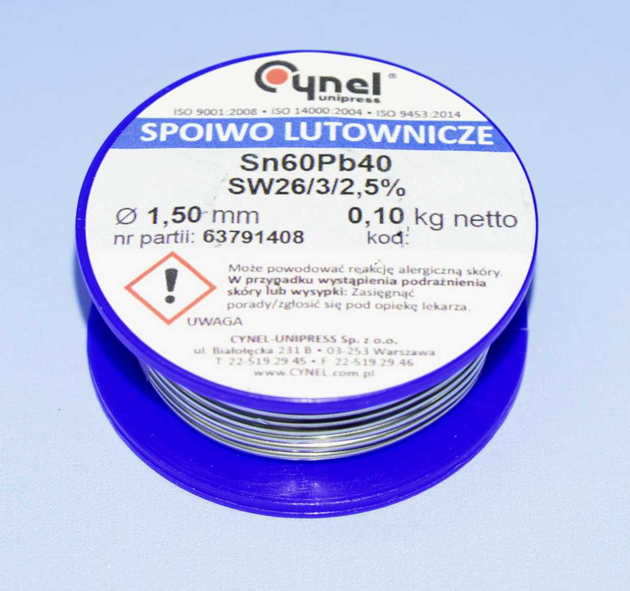 Припій з флюсом Cynel d1.5мм Sn60Pb40 бухта-0,10кг LUT0109-100, фото 1
