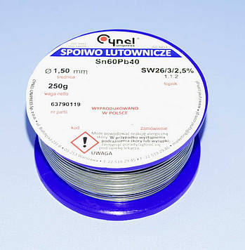 Припій з флюсом Cynel d1.5мм Sn60Pb40 бухта-0,25кг LUT0109-250