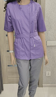 Жіночий медичний костюм лавандовий на кнопках тканина коттон (розмір 44-52)