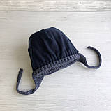 Дитячий комплект для хлопчика 1 2 3 4 роки: тепла зимова шапка на флісі з двома помпонами + в'язаний шарф - хомут, темно-синій, фото 4