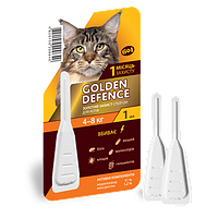 Капли от блох и клещей Golden Defence Золотая защита для кошек 4 - 8 кг , 1 пипетка