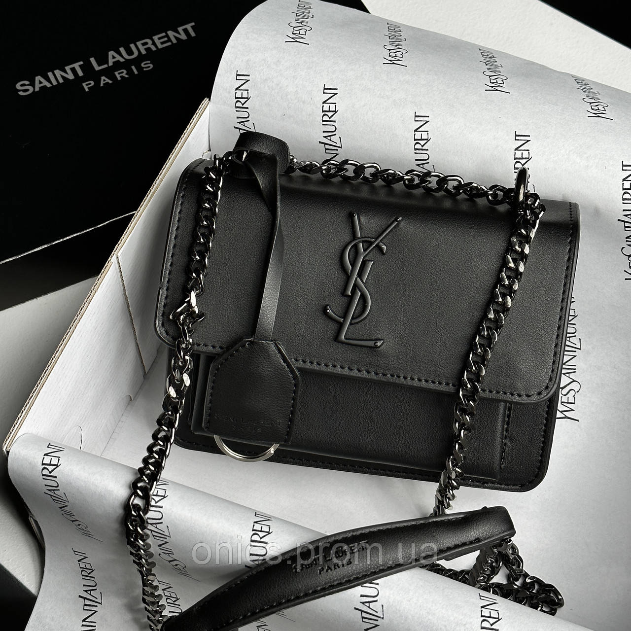 Yves Saint Laurent Sunset Mini Chain Black/Black 18 х 13 х 6 см хорошее качество - фото 1 - id-p1951561545