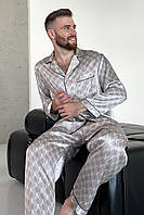 Шелковая мужская пижама "Дублин", серая с узором. TM"Silk Kiss" 100% натуральный шелк