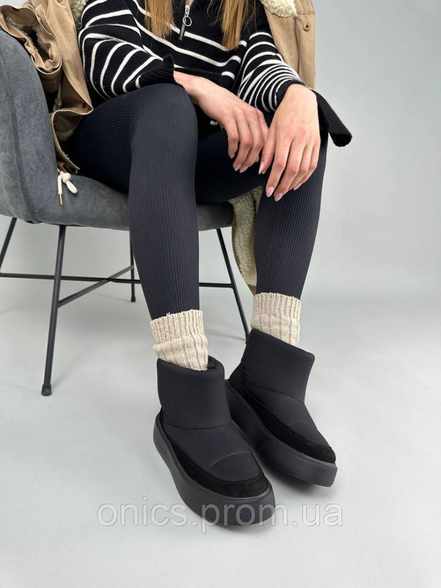 Уггі жіночі з плащової тканини чорні зі вставками замші хорошее качество Размер 39 - фото 5 - id-p1951574266