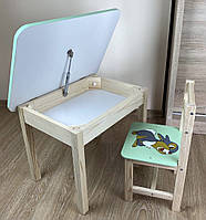 Стіл і стілець дитячий із дерева. Для навчання, малювання, гри. Стіл із шухлядою та стільчик.