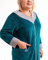 Жіночий халат зеленого кольору з кишенею, Домашній халат на блискавці для комфорту та відпочинку вдома